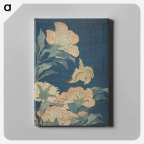 アートパネル-Hokusai's Canary and Peony - 葛飾 北斎 Canvas.