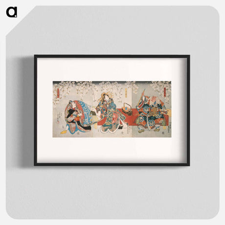 アートポスター-Ichikawa Kodanji IV as Hige no Ikyū, Bandō Shūka I as Miuraya Agemaki, and Ichikawa Danjūrō VIII as Agemaki no Sukeroku in the play Sukeroku kuruwa no hanamidoki
 - 歌川 国貞 Poster.