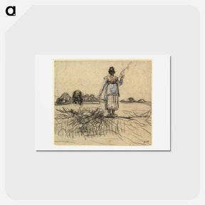 アートポストカード-Shepherdess with the distaff in Auvergne - ジャン フランソワ ミレー Postcard.