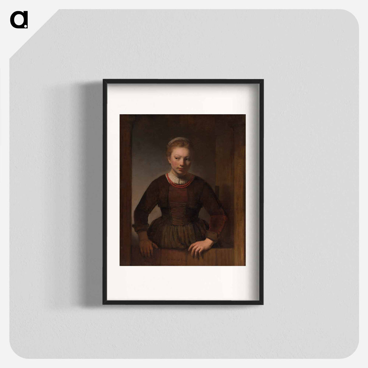 Young Woman at an Open Half-Door - Rembrandt van Rijn Poster.