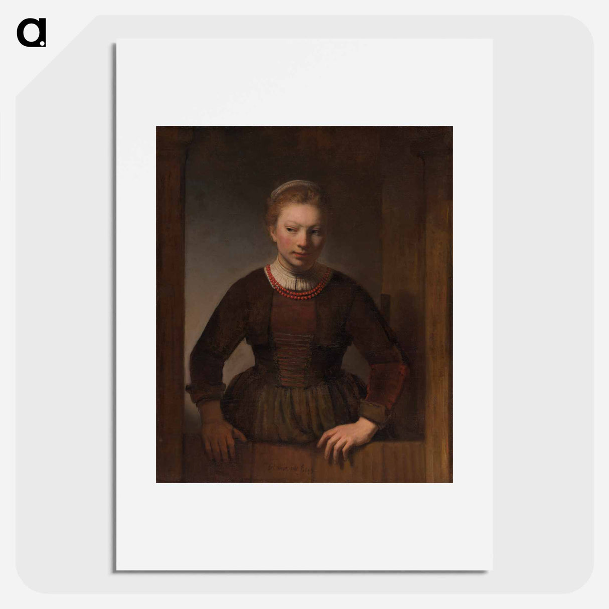 Young Woman at an Open Half-Door - Rembrandt van Rijn Poster.