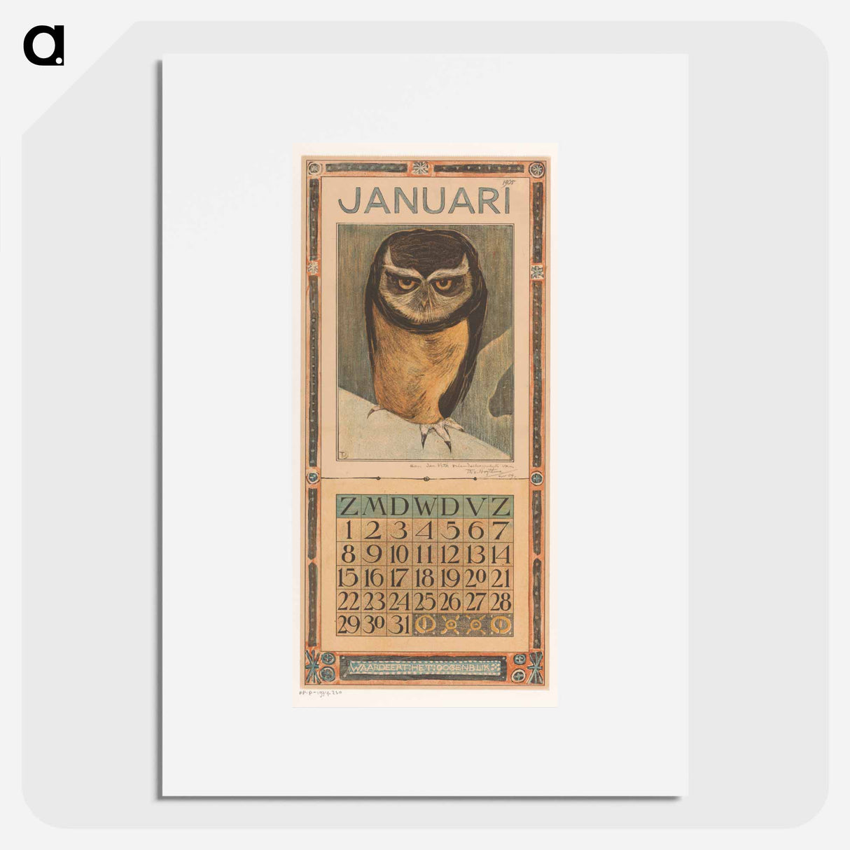 Kalenderblad januari met uil - テオ ヴァン ホイテマ Poster.