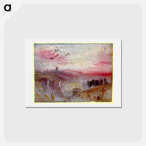 アートポストカード-View over Town at Sunset: a Cemetery in the Foreground - ウィリアム ターナー Postcard.