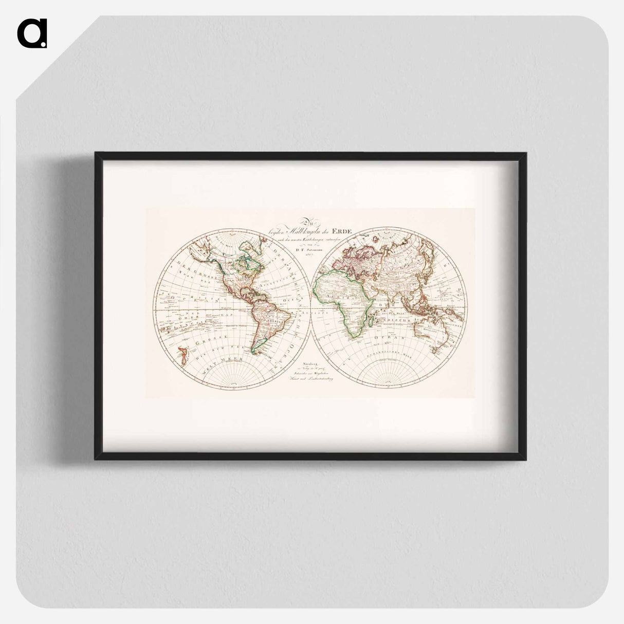 Die beyden Halbkugeln der Erde - アンティーク地図 Poster.