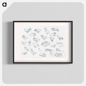 アートポスター-Study sketch of ducks - ユリー デ フラーハ Poster.