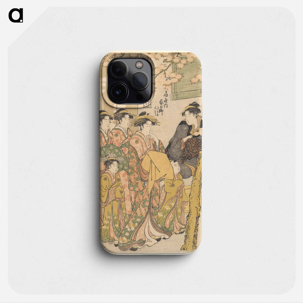 The Oiran Kasugano of Ogiya on Parade under Blossoming Cherry Trees - 喜多川 歌麿 Phone Case.