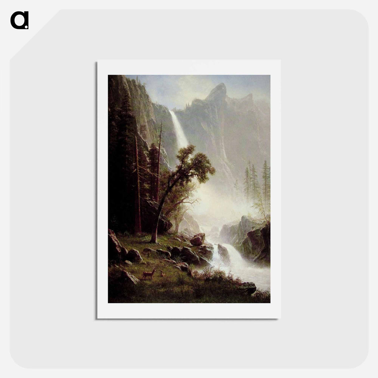 アートポストカード-Bridal Veil Falls, Yosemite - アルバート ビアスタット Postcard.