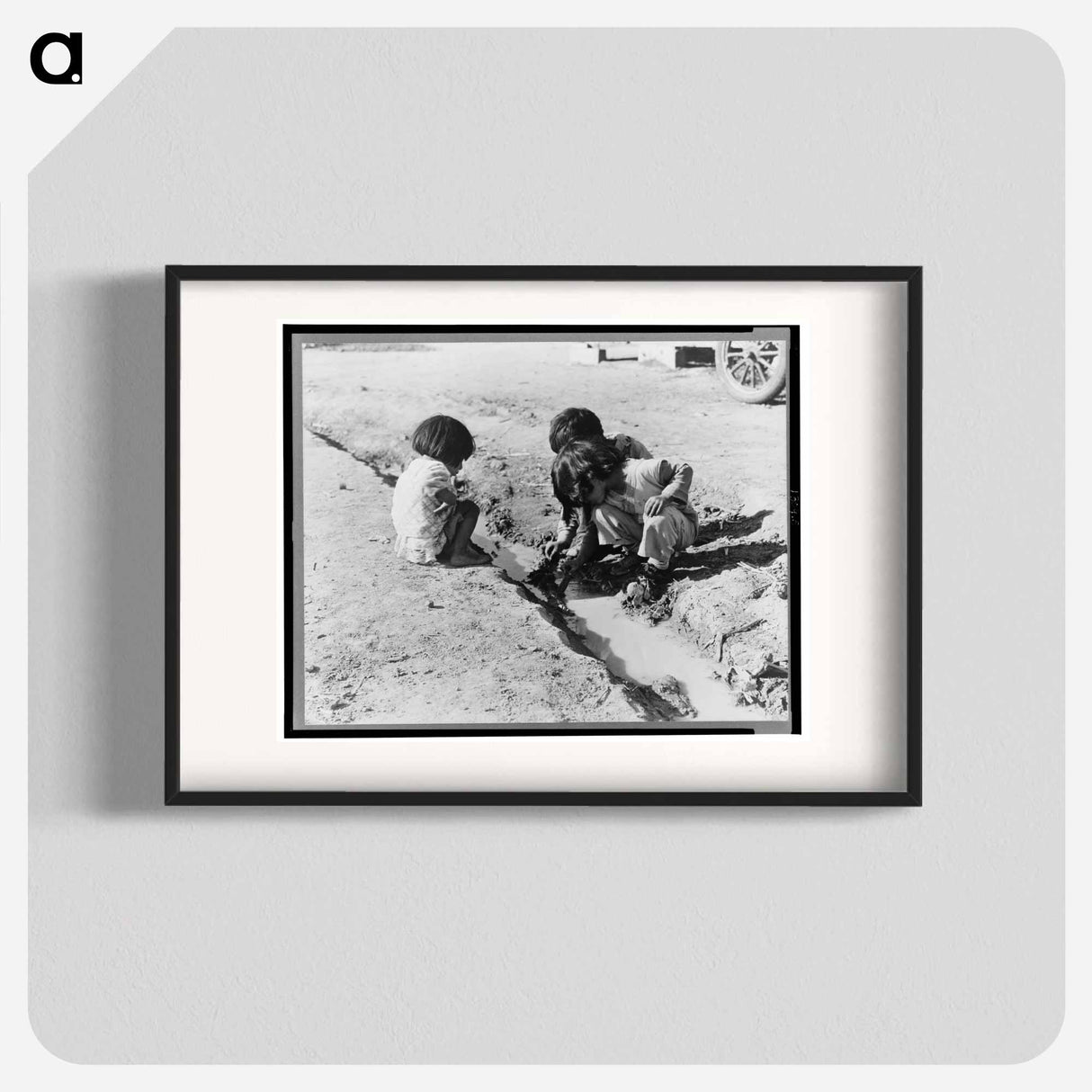 Mexican children playing in ditch which runs through company cotton camp near Corcoran, California - Dorothea Lange Poster.