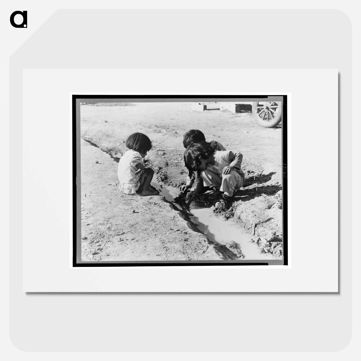 Mexican children playing in ditch which runs through company cotton camp near Corcoran, California - Dorothea Lange Poster.