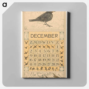 アートパネル-Kalenderblad december met zwarte lijster - テオ ヴァン ホイテマ Canvas.