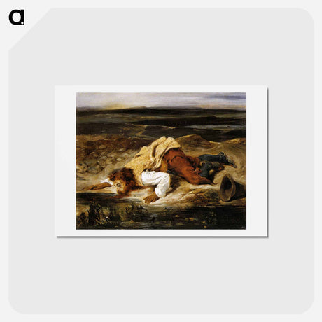 アートポストカード-A Mortally Wounded Brigand Quenches his Thirst - ウジェーヌ ドラクロワ Postcard.