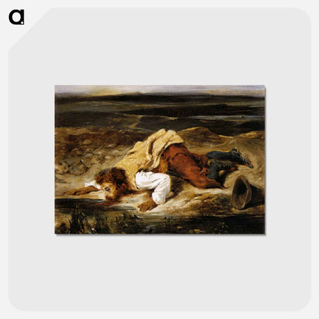 アートポストカード-A Mortally Wounded Brigand Quenches his Thirst - ウジェーヌ ドラクロワ Postcard.