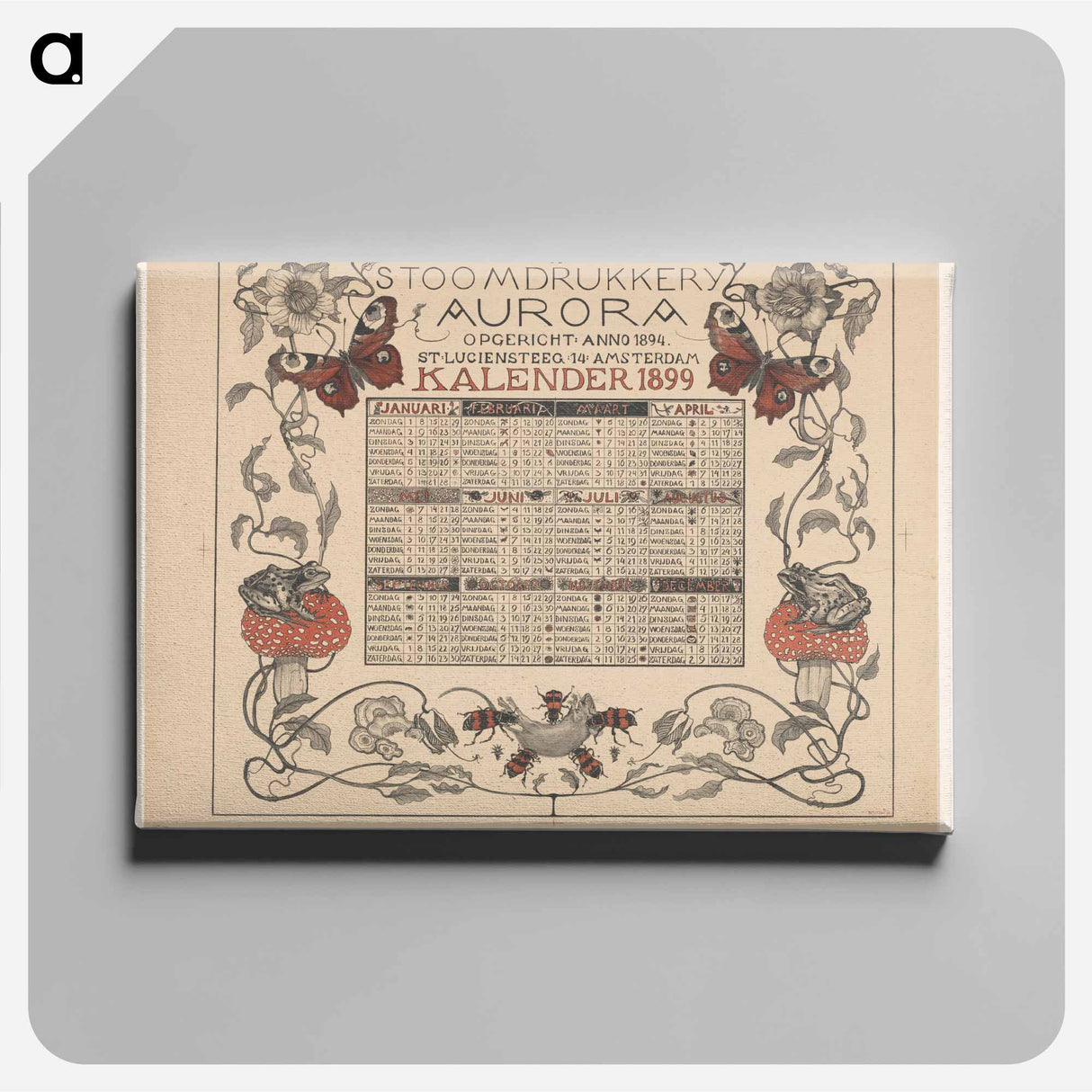 Kalender van het jaar 1899, met bloemen, insecten en kikkers - テオ ヴァン ホイテマ Canvas.