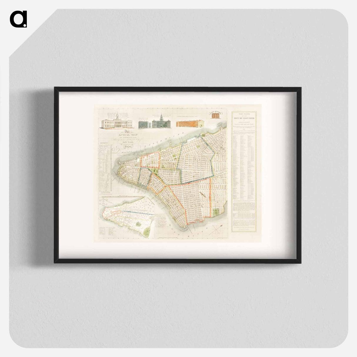 The City of New York: Longworth's Explanatory Map and Plan - アンティーク地図 Poster.