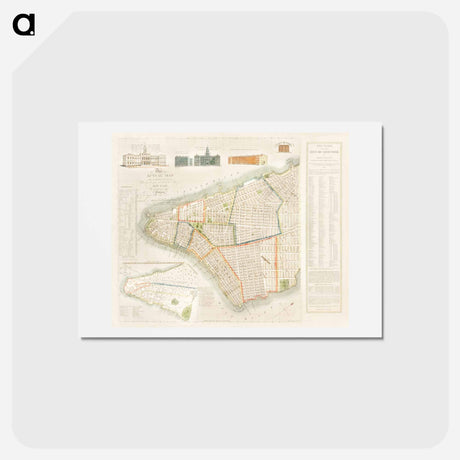 アートポストカード-The City of New York: Longworth's Explanatory Map and Plan - アンティーク地図 Postcard.
