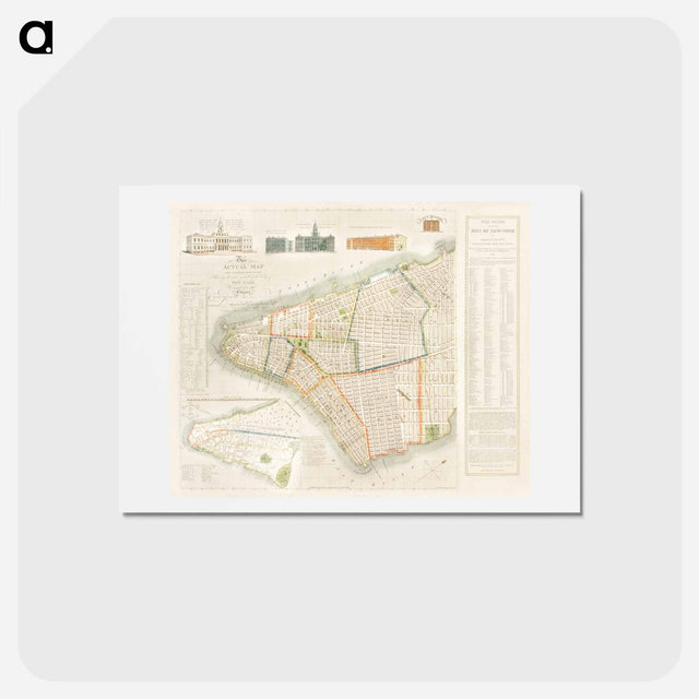アートポストカード-The City of New York: Longworth's Explanatory Map and Plan - アンティーク地図 Postcard.