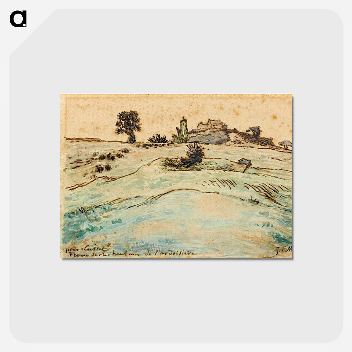 Farm on the hills of the Ardoisière near Cusset - ジャン フランソワ ミレー Postcard.