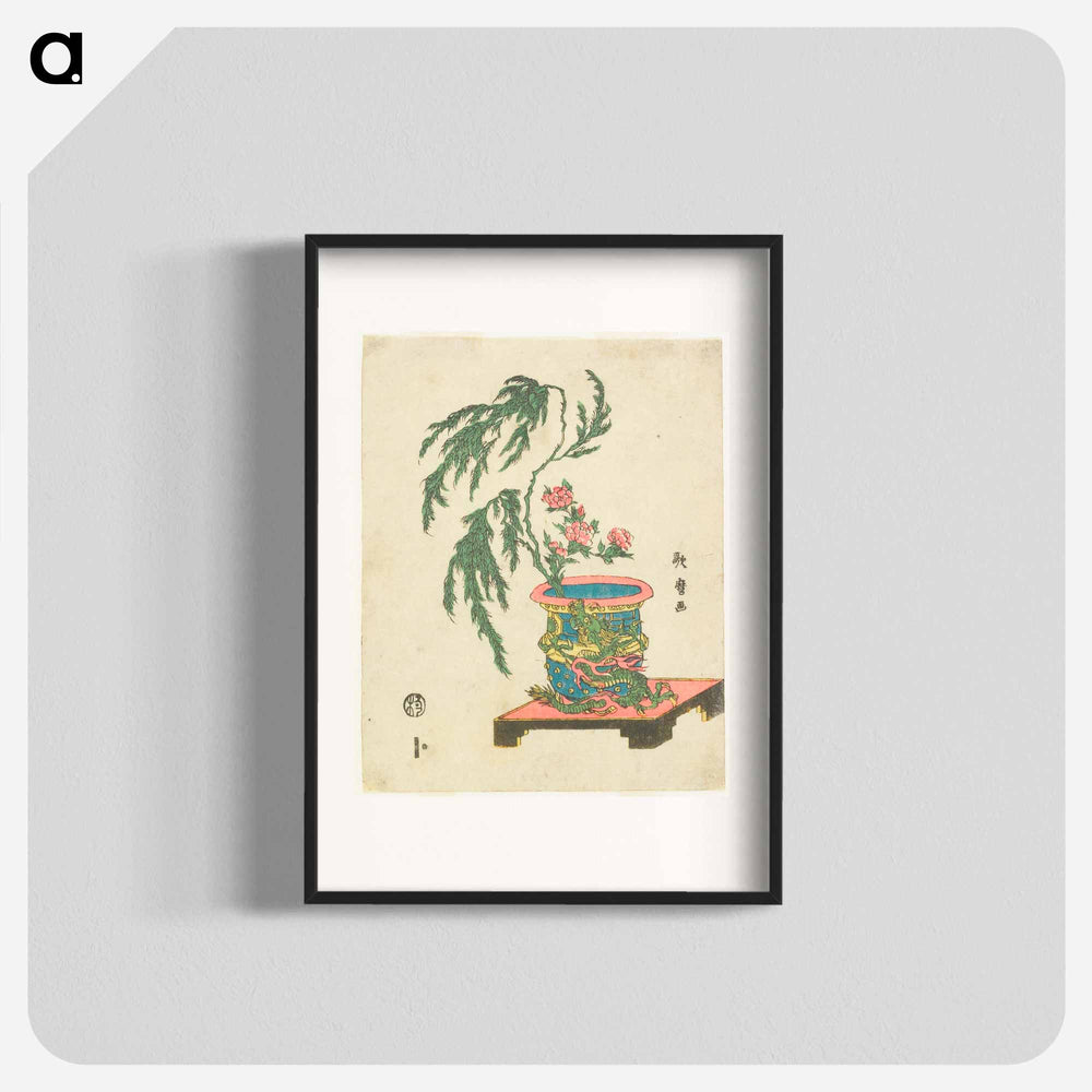 Ikebana arrangement of Peony and Willow in Dragon Pot - 喜多川 歌麿 Poster.