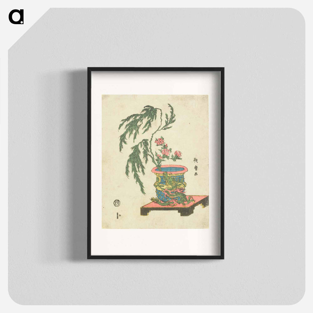 アートポスター-Ikebana arrangement of Peony and Willow in Dragon Pot - 喜多川 歌麿 Poster.
