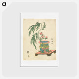 アートポストカード-Ikebana arrangement of Peony and Willow in Dragon Pot - 喜多川 歌麿 Postcard.