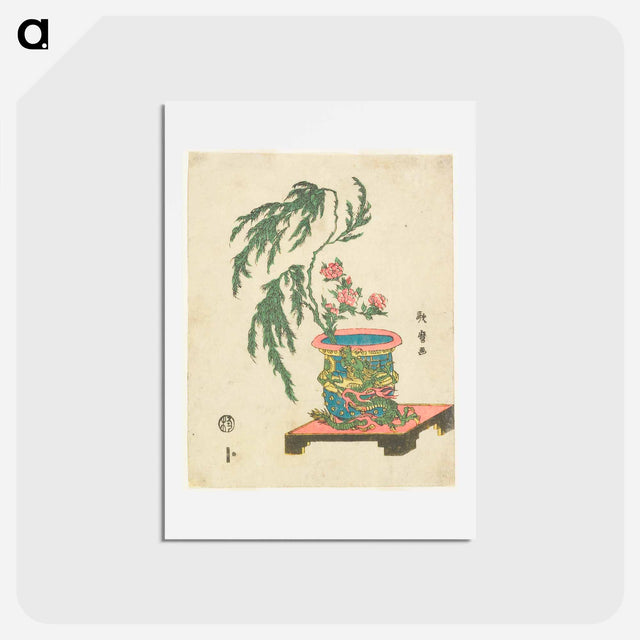 アートポストカード-Ikebana arrangement of Peony and Willow in Dragon Pot - 喜多川 歌麿 Postcard.