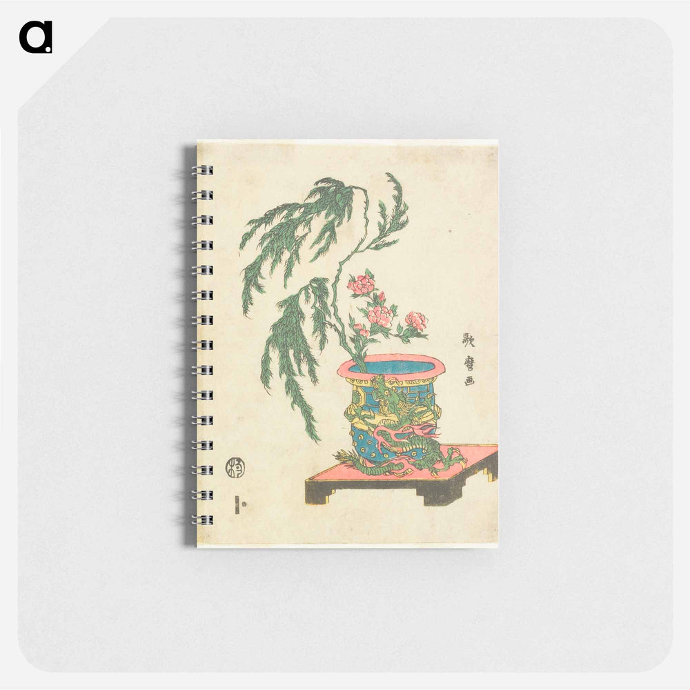 Ikebana arrangement of Peony and Willow in Dragon Pot - 喜多川 歌麿 Memo.