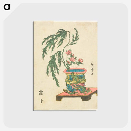 アートポストカード-Ikebana arrangement of Peony and Willow in Dragon Pot - 喜多川 歌麿 Postcard.