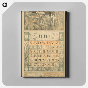 アートパネル-Kalenderblad voor juli 1914 met een tureluur in een landschap - テオ ヴァン ホイテマ Canvas.