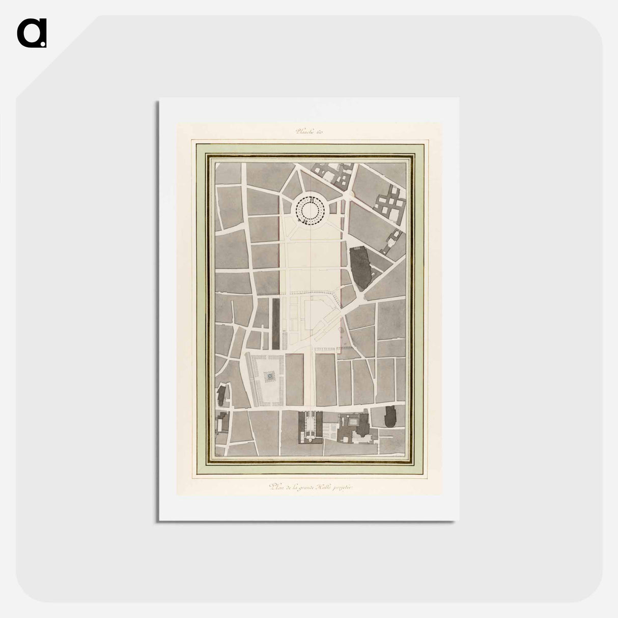 アートポストカード-La Halle aux Blés, Street Plan - アンティーク地図 Postcard.