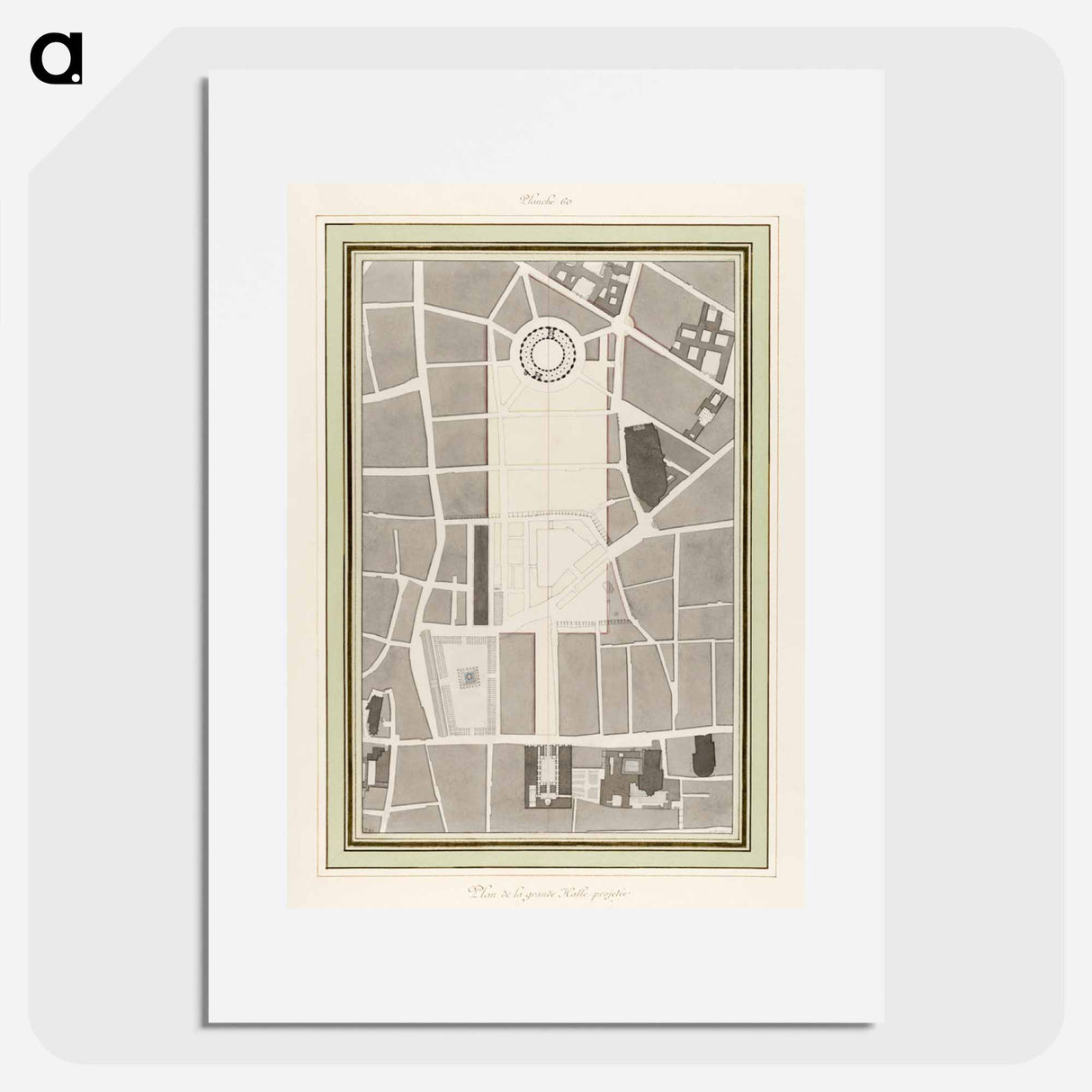 La Halle aux Blés, Street Plan - アンティーク地図 Poster.