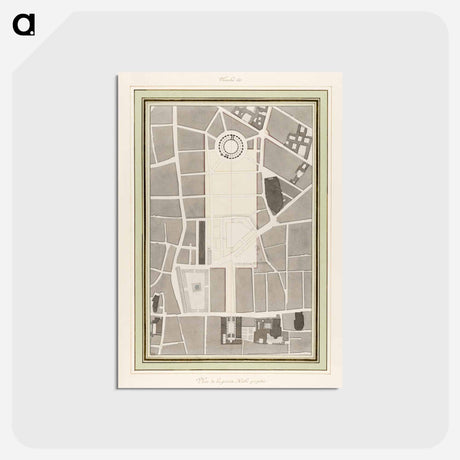 アートポストカード-La Halle aux Blés, Street Plan - アンティーク地図 Postcard.