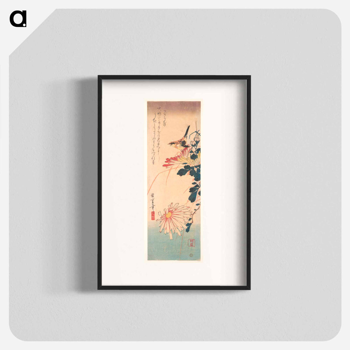 A Wren and Chrysanthemums - 喜多川 歌麿 Poster.