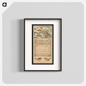 アートポスター-Kalenderblad voor februari 1913 met een roodborstje op een besneeuwde boomtak - テオ ヴァン ホイテマ Poster.