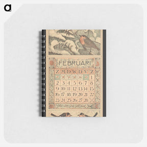 アートメモ帳-Kalenderblad voor februari 1913 met een roodborstje op een besneeuwde boomtak - テオ ヴァン ホイテマ Memo.