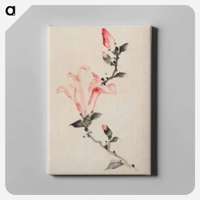 アートパネル-Large Pink Blossom on a Stem with Three Additional Buds - 葛飾 北斎 Canvas.