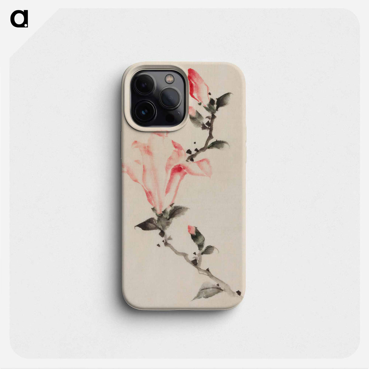 Large Pink Blossom on a Stem with Three Additional Buds - 葛飾 北斎 Phone Case.