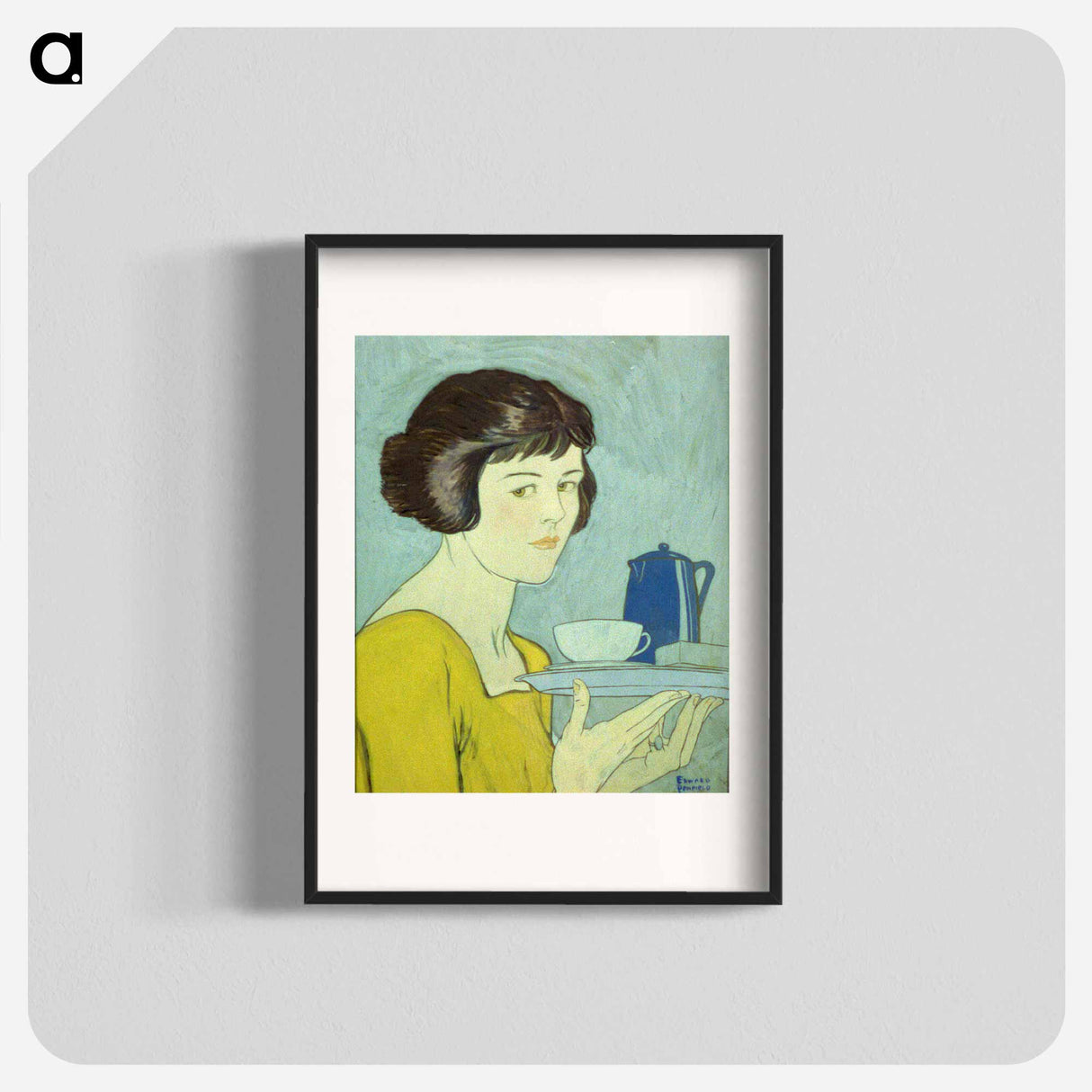 Girl holding tea pot and cup on tray by Edward Penfield - エドワード ペンフィールド Poster.