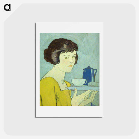 アートポストカード-Girl holding tea pot and cup on tray by Edward Penfield - エドワード ペンフィールド Postcard.