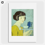 Girl holding tea pot and cup on tray by Edward Penfield - エドワード ペンフィールド Poster.