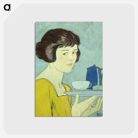 アートポストカード-Girl holding tea pot and cup on tray by Edward Penfield - エドワード ペンフィールド Postcard.