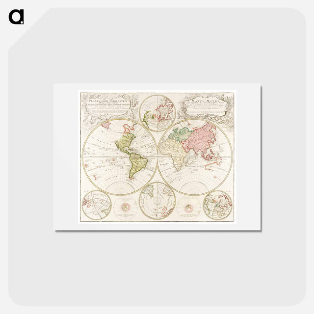 アートポストカード-Planiglobii Terrestris Mappa Universalis - アンティーク地図 Postcard.