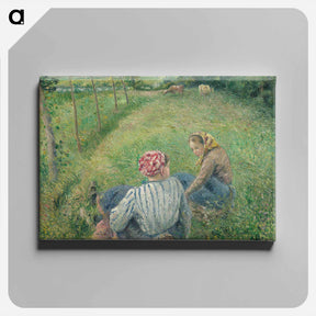 アートパネル-Young Peasant Girls Resting in the Fields near Pontoise - カミーユ ピサロ Canvas.