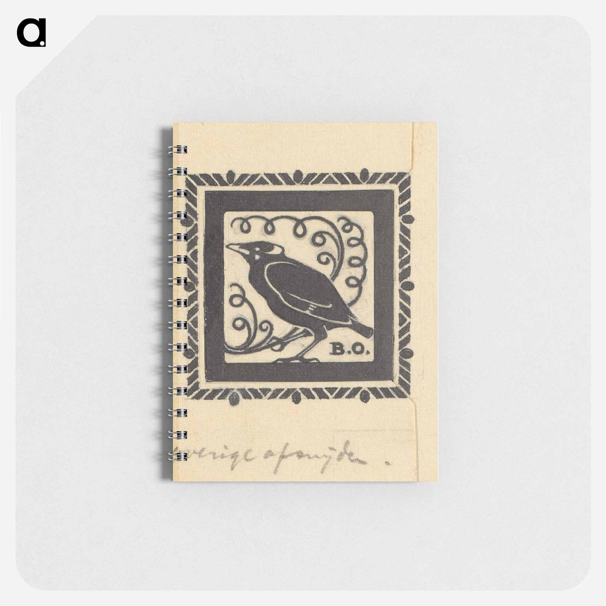 Ontwerp voor een ex libris met een vogel en de initialen B.O. by Julie de Graag - ユリー デ フラーハ Memo.