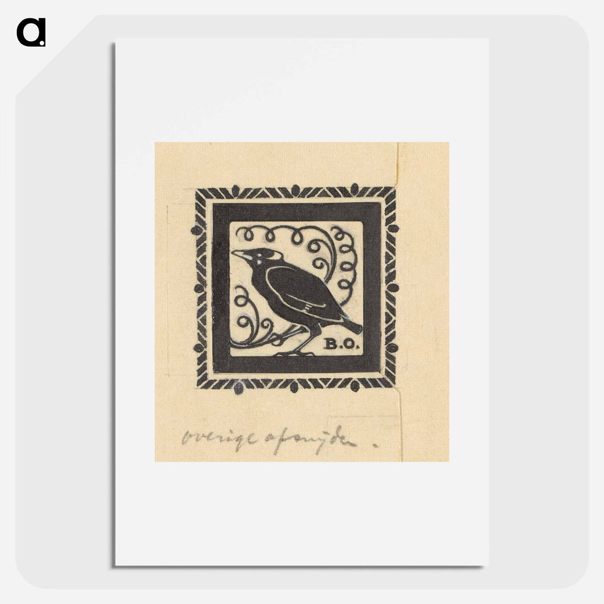 Ontwerp voor een ex libris met een vogel en de initialen BO by Julie de Graag - Julie de Graag Poster.