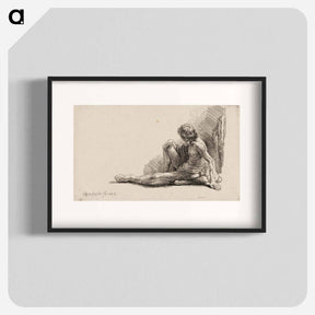 アートポスター-Nude Man Seated on the Ground with One Leg Extended - レンブラント ファン レイン Poster.