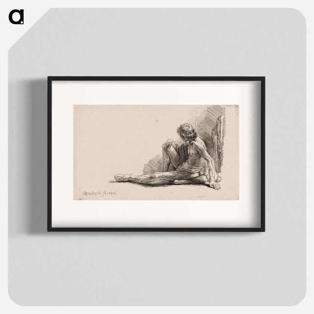アートポスター-Nude Man Seated on the Ground with One Leg Extended - レンブラント ファン レイン Poster.