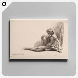 Nude Man Seated on the Ground with One Leg Extended - Rembrandt van Rijn Canvas.