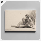 アートパネル-Nude Man Seated on the Ground with One Leg Extended - レンブラント ファン レイン Canvas.