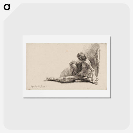 アートポストカード-Nude Man Seated on the Ground with One Leg Extended - レンブラント ファン レイン Postcard.
