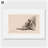 Nude Man Seated on the Ground with One Leg Extended - Rembrandt van Rijn Poster.